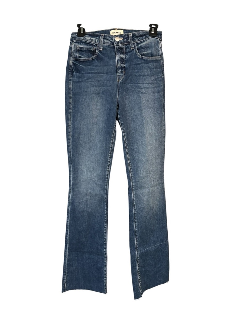 L’Agence Flare Jeans (raw hem, dark wash) NWOT